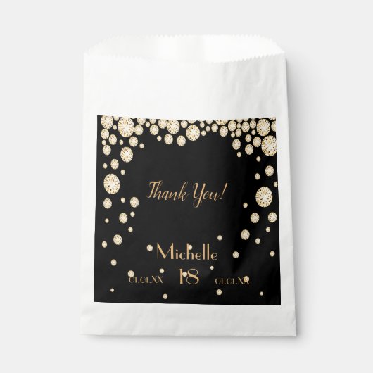 18e verjaardagsfeest zwart goud bedankt diamanten bedankzakje (Voorkant)