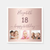 18e verjaardagsfeestje aangepaste foto roos gouden servet (Voorkant)