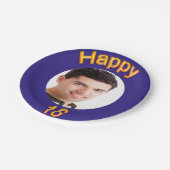 18e verjaardagsfeestje blauw goud foto papieren bordje (Gekanteld)