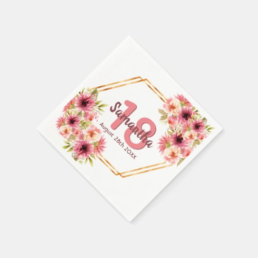 18e verjaardagsfeestje blozen roze geometrische vo servet (Hoek)