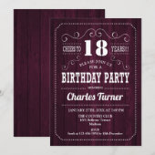 18e verjaardagsfeestje - Bourgogne houten patroon Kaart (Voorkant / Achterkant)