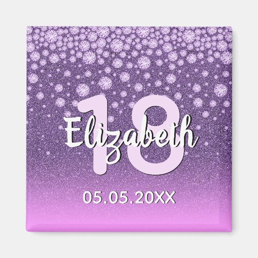 18e verjaardagsfeestje diamanten glitters paars ro magneet (Voorkant)
