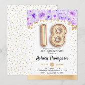 18e verjaardagsfeestje - gouden ballonnen Paarse Kaart (Voorkant / Achterkant)