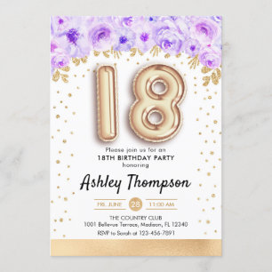 18e verjaardagsfeestje - gouden ballonnen Paarse Kaart