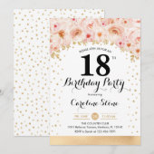 18e verjaardagsfeestje - gouden bloemen kaart (Voorkant / Achterkant)