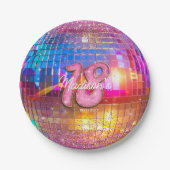 18e verjaardagsfeestje Gouden Roze Glitter Disco B Papieren Bordje (Voorkant)