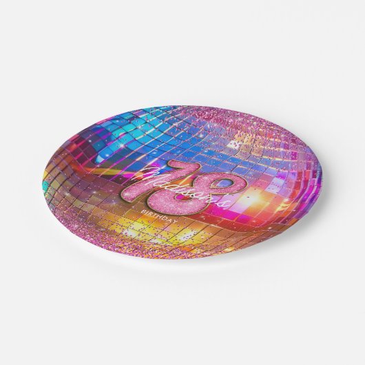 18e verjaardagsfeestje Gouden Roze Glitter Disco B Papieren Bordje (Gekanteld)