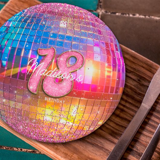 18e verjaardagsfeestje Gouden Roze Glitter Disco B Papieren Bordje