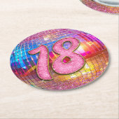 18e verjaardagsfeestje Gouden Roze Glitter Disco B Ronde Kartonnen Onderzetter (Gebogen)