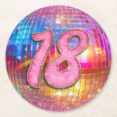18e verjaardagsfeestje Gouden Roze Glitter Disco B Ronde Kartonnen Onderzetter (Voorkant)