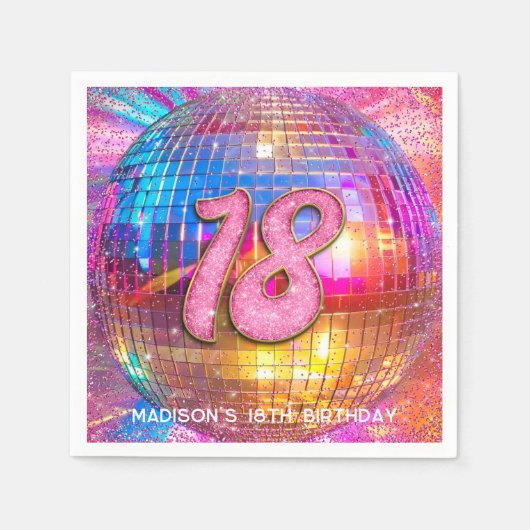 18e verjaardagsfeestje Gouden Roze Glitter Disco B Servet (Voorkant)