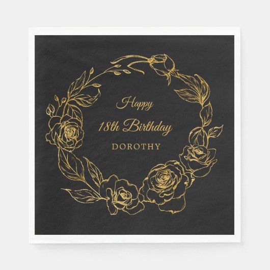 18e verjaardagsfeestje Luxe Gold Roos Black Cockta Servet (Voorkant)