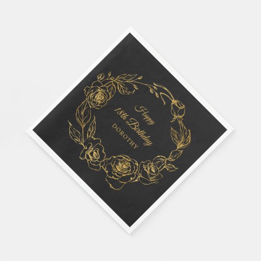 18e verjaardagsfeestje Luxe Gold Roos Black Cockta Servet (Hoek)