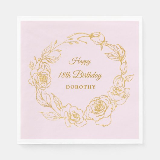 18e verjaardagsfeestje Luxe Goud Roos Roze Cocktai Servet (Voorkant)