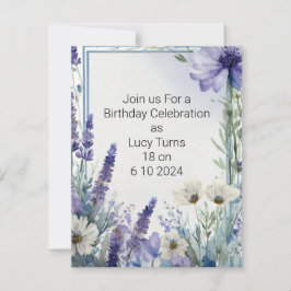 18e verjaardagsfeestje met blauwe bloemen kaart