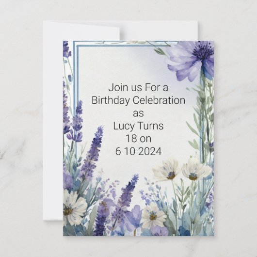 18e verjaardagsfeestje met blauwe bloemen kaart (Voorkant)