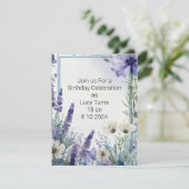 18e verjaardagsfeestje met blauwe bloemen kaart (Staand voorkant)