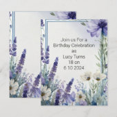 18e verjaardagsfeestje met blauwe bloemen kaart (Voorkant / Achterkant)