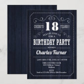 18e verjaardagsfeestje - Navy Wood Pattern Kaart (Voorkant / Achterkant)