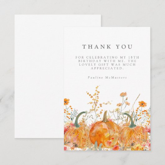 18e verjaardagsfeestje pompoen Wildflower Custom Bedankkaart (Voorkant / Achterkant)