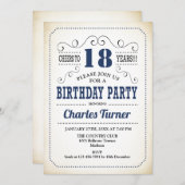 18e verjaardagsfeestje - Retro Creamy White en Nav Kaart (Voorkant / Achterkant)