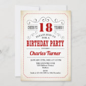 18e verjaardagsfeestje - Retro Creamy Wit en Rood Kaart (Voorkant)