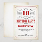 18e verjaardagsfeestje - Retro Creamy Wit en Rood Kaart (Voorkant / Achterkant)