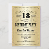 18e verjaardagsfeestje - Retro Gold Black Kaart (Voorkant)