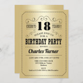 18e verjaardagsfeestje - Retro Gold Black Kaart (Voorkant / Achterkant)