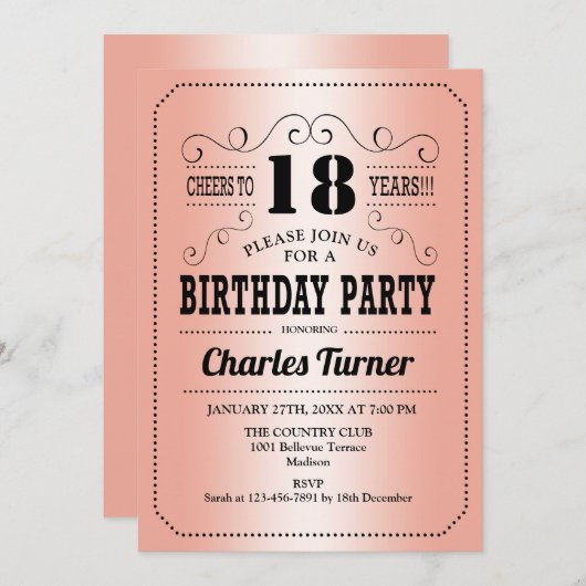 18e verjaardagsfeestje - Roos Gold Kaart (Voorkant / Achterkant)