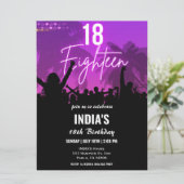18e verjaardagsfeestje roze neon uitnodiging (Staand voorkant)