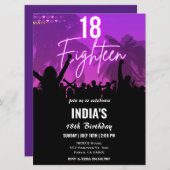 18e verjaardagsfeestje roze neon uitnodiging (Voorkant / Achterkant)