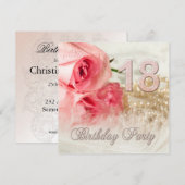 18e verjaardagsfeestje, rozen en parels kaart (Voorkant / Achterkant)