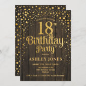 18e verjaardagsfeestje - rustiek hout & goud kaart (Voorkant / Achterkant)