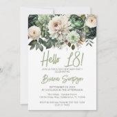 18e verjaardagsfeestje Sage Groene Bloemen Kaart (Voorkant)