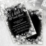 18e verjaardagsfeestje Winter Wonderland Sneeuwvlo Kaart<br><div class="desc">Elegant winter wonderland 18e verjaardag uitnodiging beschikt over prachtige kalligrafie omgeven door een weelderige sneeuwvlok en sneeuw grens. De sneeuwvlokken poppen tegen de donkerzwarte achtergrond. U kunt de achtergrondkleur in elke gewenste kleur wijzigen. Winter Wonderland kan niet worden gewijzigd, maar alle resterende tekst kan worden bewerkt. Dit product maakt deel...</div>