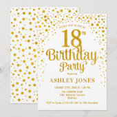 18e verjaardagsfeestje - Wit & Goud Kaart (Voorkant / Achterkant)