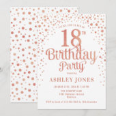 18e verjaardagsfeestje - Wit & Roos Gold Kaart (Voorkant / Achterkant)