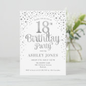 18e verjaardagsfeestje - Wit & Zilver Kaart (Staand voorkant)