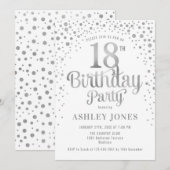 18e verjaardagsfeestje - Wit & Zilver Kaart (Voorkant / Achterkant)