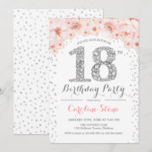 18e verjaardagsfeestje - wit zilver roze kaart (Voorkant / Achterkant)