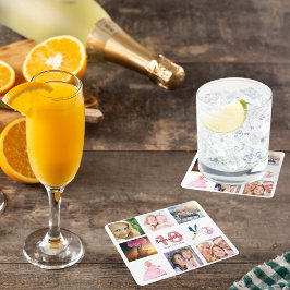 18e verjaardagsfeestje, witte naam foto collage kartonnen onderzetters