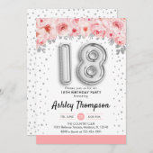 18e verjaardagsfeestje - zilveren ballonnen kaart (Voorkant / Achterkant)