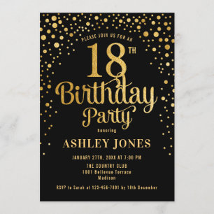 18e verjaardagsfeestje - Zwart & Goud Kaart