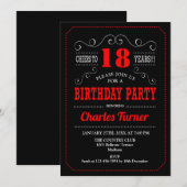 18e verjaardagsfeestje - zwart rood wit kaart (Voorkant / Achterkant)