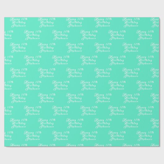 18e Verjaardagsfeestnaam Blauwgroen Aqua Turquoise Cadeaupapier (Vlak)