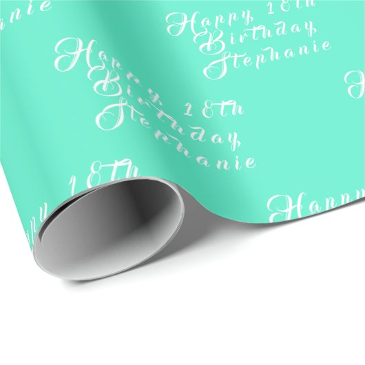 18e Verjaardagsfeestnaam Blauwgroen Aqua Turquoise Cadeaupapier (Rol Hoek)