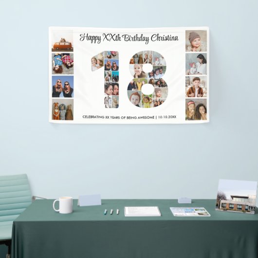 18e verjaardagsfeestnummer 18 fotocollage spandoek (Beurs)