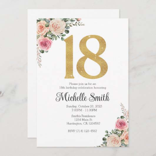 18e Verjaardagsuitnodiging Sjabloon Kaart (Voorkant / Achterkant)