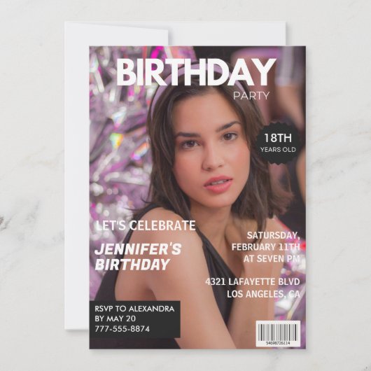 18e verjaardagsuitnodiging voor haar Magazine Hoes Kaart (Voorkant)